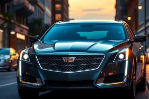 Седан Cadillac CTS на городской улице в сумерках